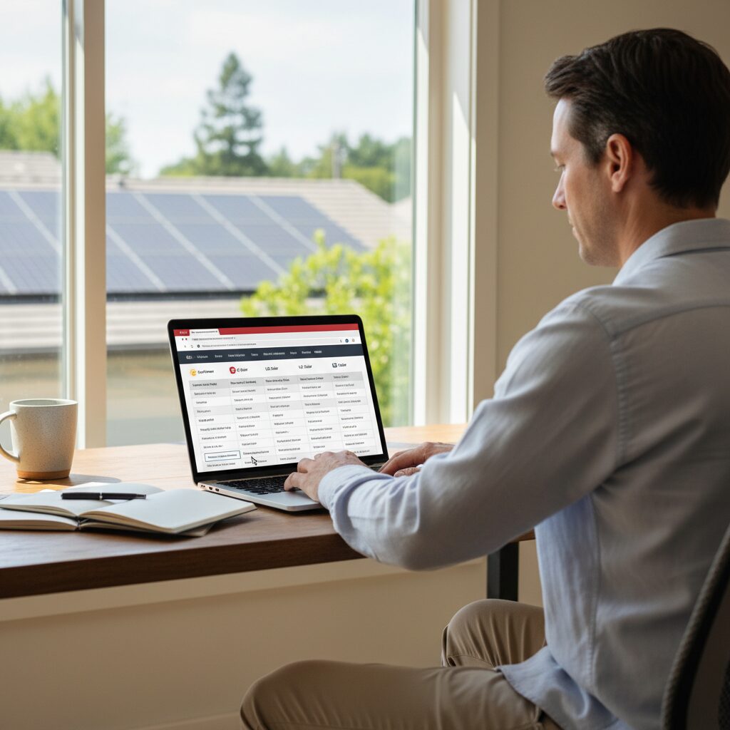 comparez et évaluez gratuitement en ligne vos devis photovoltaïques pour trouver la meilleure offre adaptée à vos besoins énergétiques.