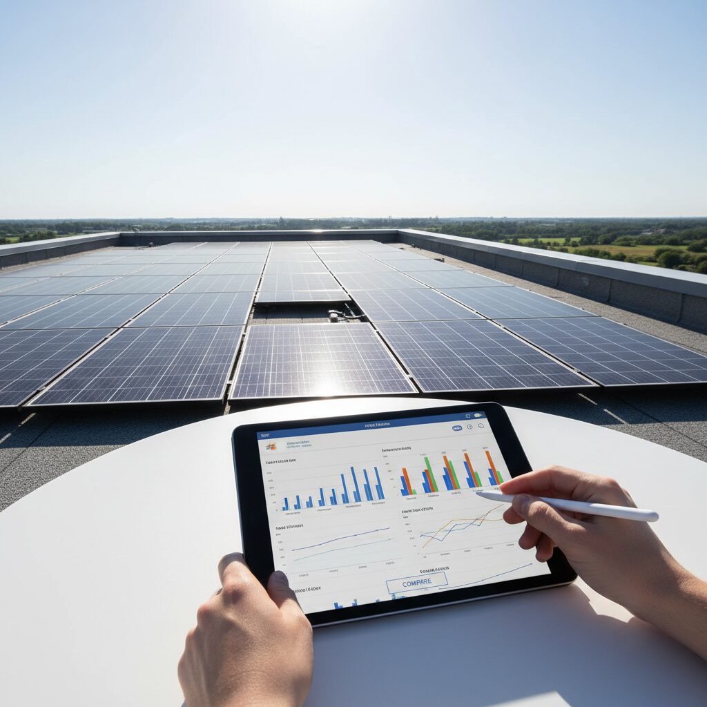 comparez et évaluez gratuitement vos devis photovoltaïques en ligne pour trouver la meilleure offre adaptée à vos besoins énergétiques et économiques.